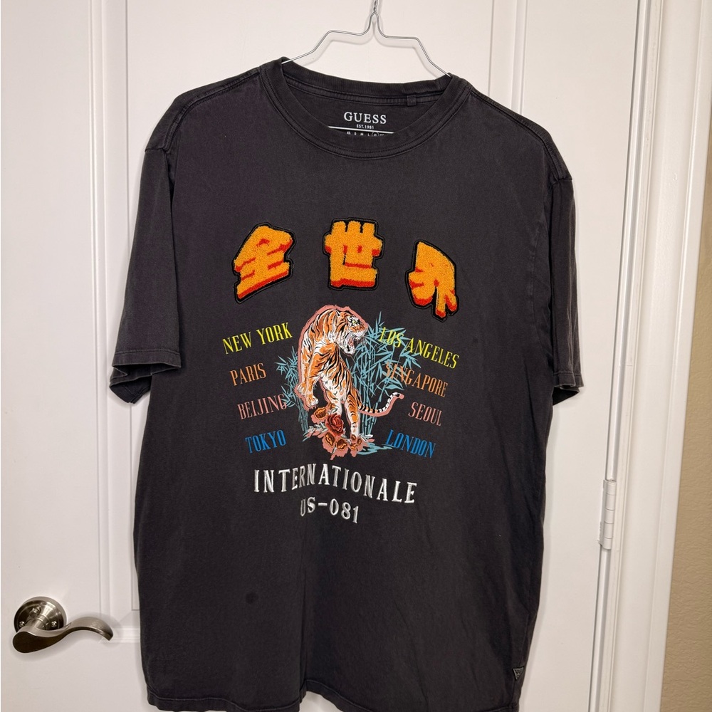 Guess Charcoal Crewneck Tee with Logo - Picture 2 of 5